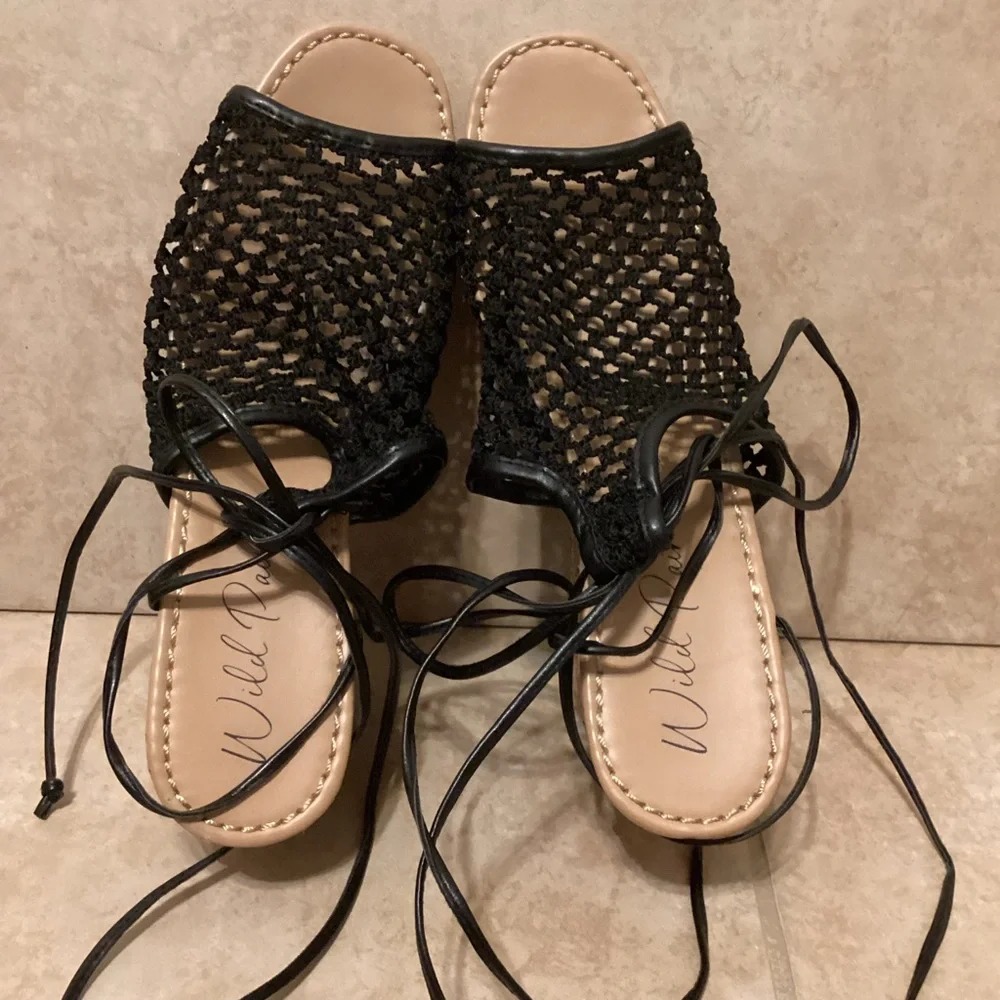 Wild Pair Black Woven Wedge Sandals